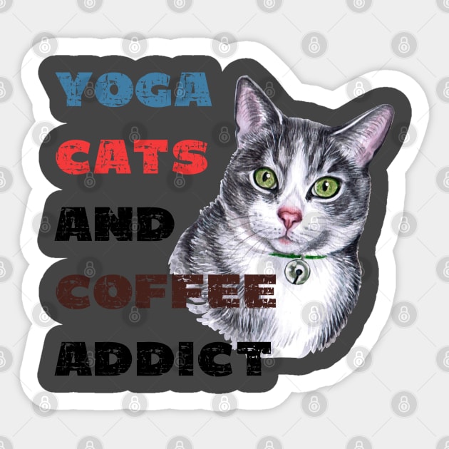 Yoga cats and coffee addict funny quote for yogi Sticker by Red Yoga